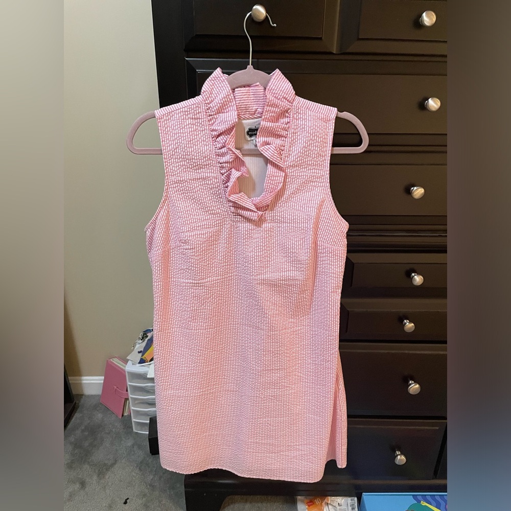Mud Pie pink stripe ruffle dress size medium preowned
